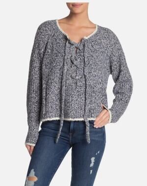 NWT new WILDFOX Oxford Queen Melange Lace Up Neck Sweater size small S
